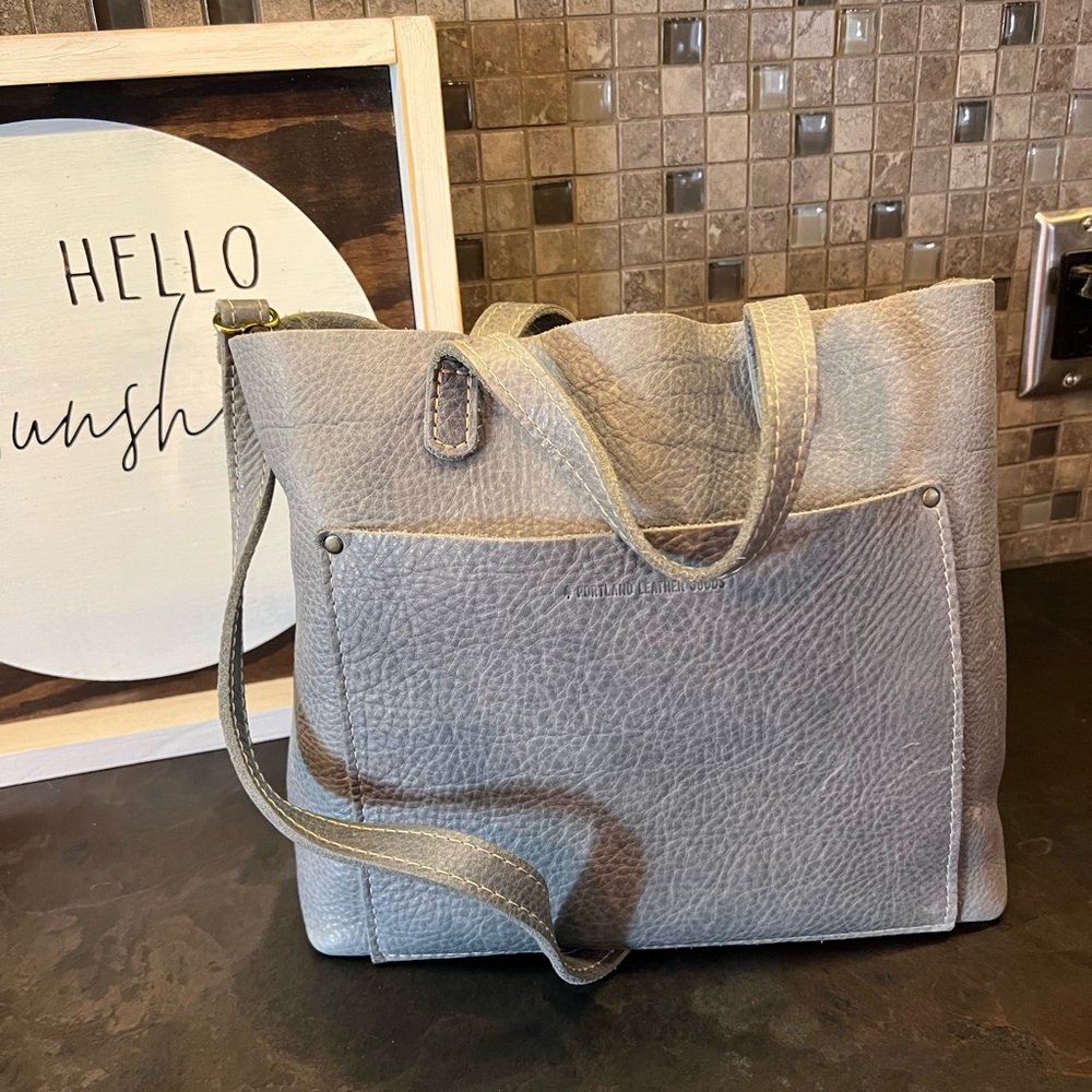Gray Textured Shoulder Bag with Sturdy Handles